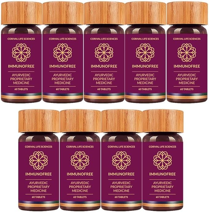 Immunofree Herbal Supplement for Immune Support - Natural Potent Blend of Tulsi, Kalmegh, Yashtimadhu & Giloy for Immune Boost - 100% Vegan - 60 Tablets- Pack of 9