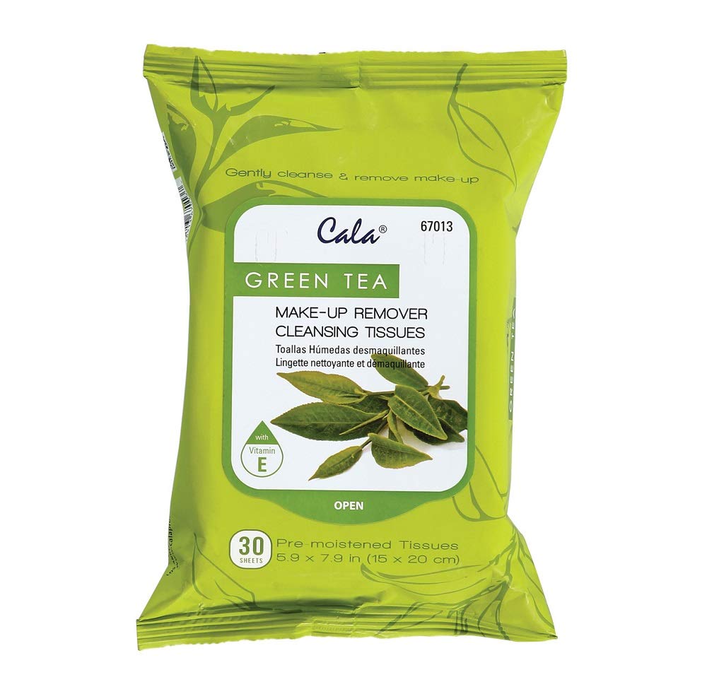Cala Green tea make-up remover cleansing tissues 30 count, 30 Count