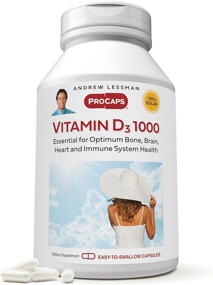 ANDREW LESSMAN Vitamin D3 1000 IU 720 Capsules - High Potency, Essential for Calcium Absorption, Supports Bone Health, Healthy Muscle Function, Immune System, More. Small Easy to Swallow Capsules