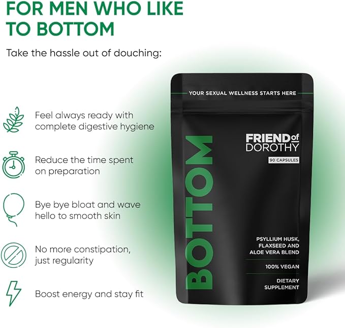 Bottom Fiber Supplement for Effortless Prep Time - Helps Promote Digestive Regularity - Psyllium Husk Based - for Men Who Bottom, 90 Vegan Capsules