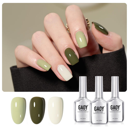 Gaoy Gel Nail Polish Kit, 3 Colors 16Ml Green White, Soak Off Uv Gel Polish Set - Serenity Forest
