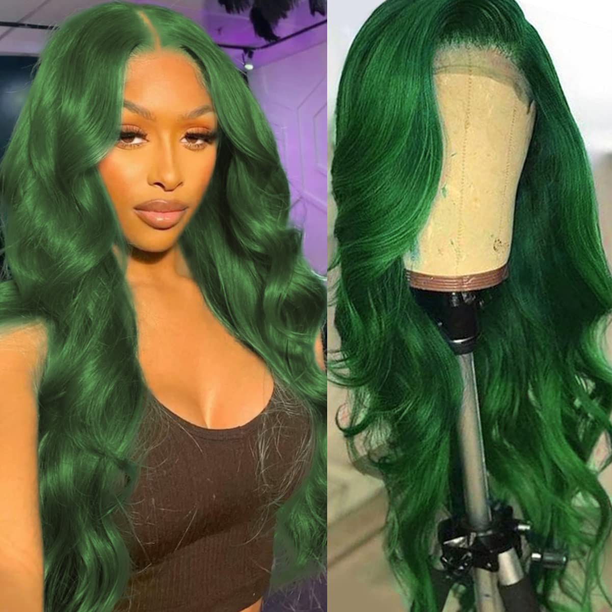 Colorful Bird 30 Inch Dark Green Lace Front Wigs Human Hair Body Wave 13X4 Hd Lace Frontal Wig Pre Plucked With Baby Hair Green