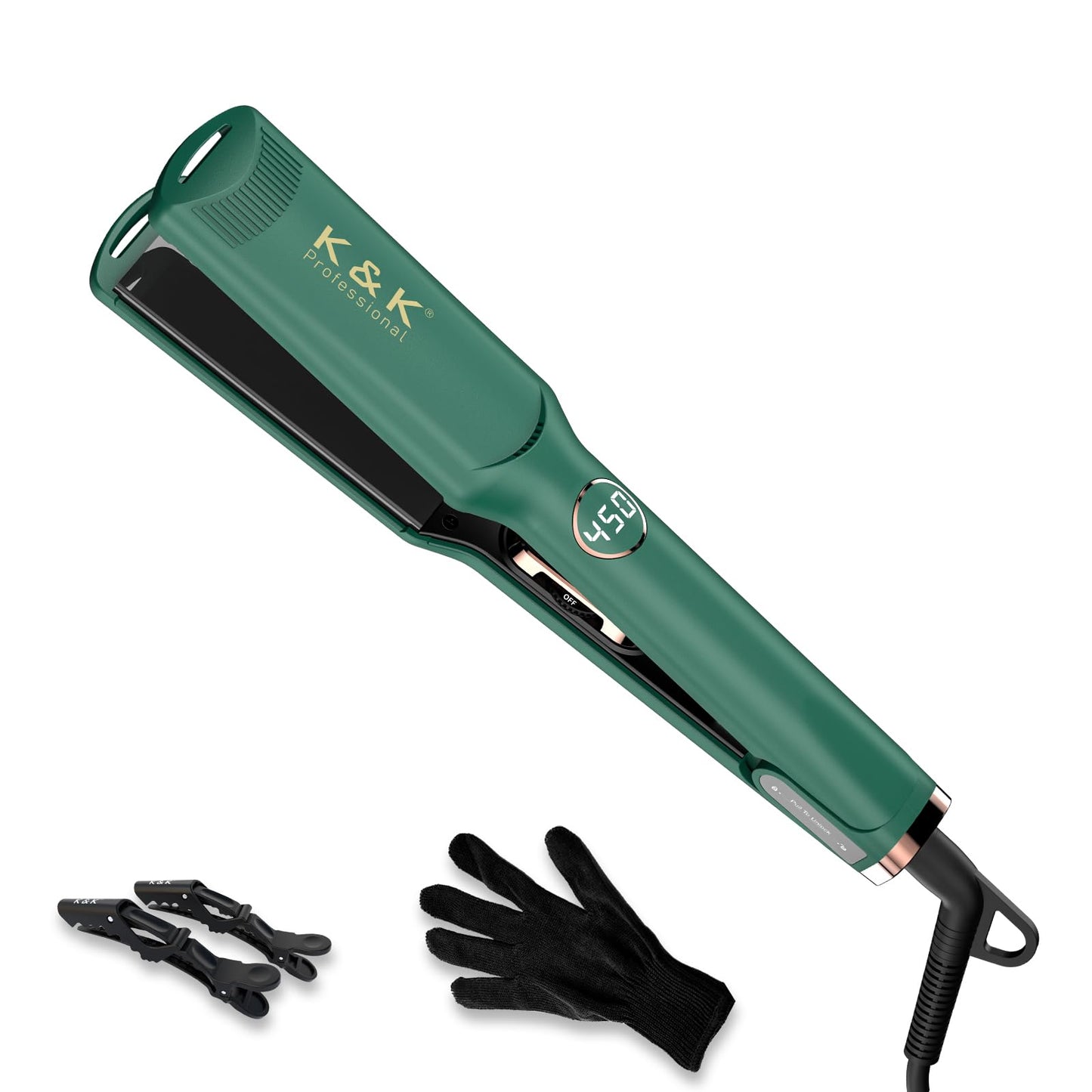 K&K Flat Iron Hair Straightener 1.75 Inch Wide Plate Straightener For Thick Hair Dual Voltage And Led Display, Fast 20 S Heating