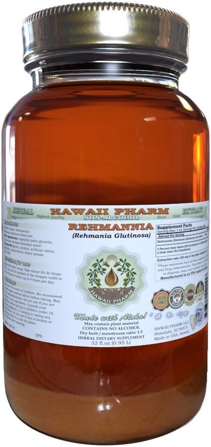 Rehmannia Alcohol-Free Liquid Extract, Organic Rehmannia (Rehmania Glutinosa) Dried Root Glycerite Natural Herbal Supplement, Hawaii Pharm, USA 32 fl.oz