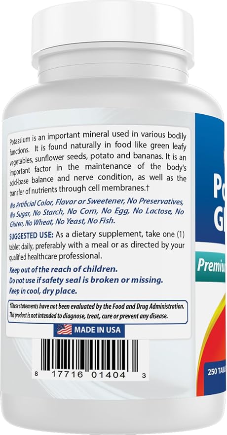 Best Naturals Potassium Gluconate 595 mg 250 Tablets (250 Count (Pack of 2))