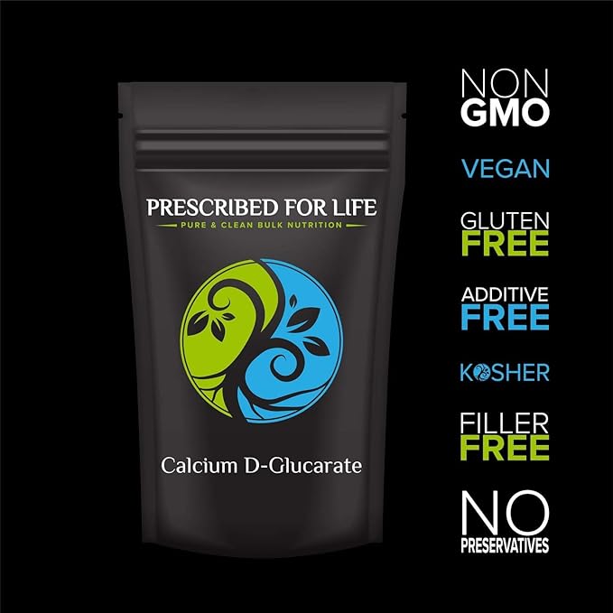 Prescribed for Life Calcium D Glucarate Powder, Pure CDG Fine Powder, USP Grade, Vegan, Gluten Free, Non GMO (5kg / 11lb)