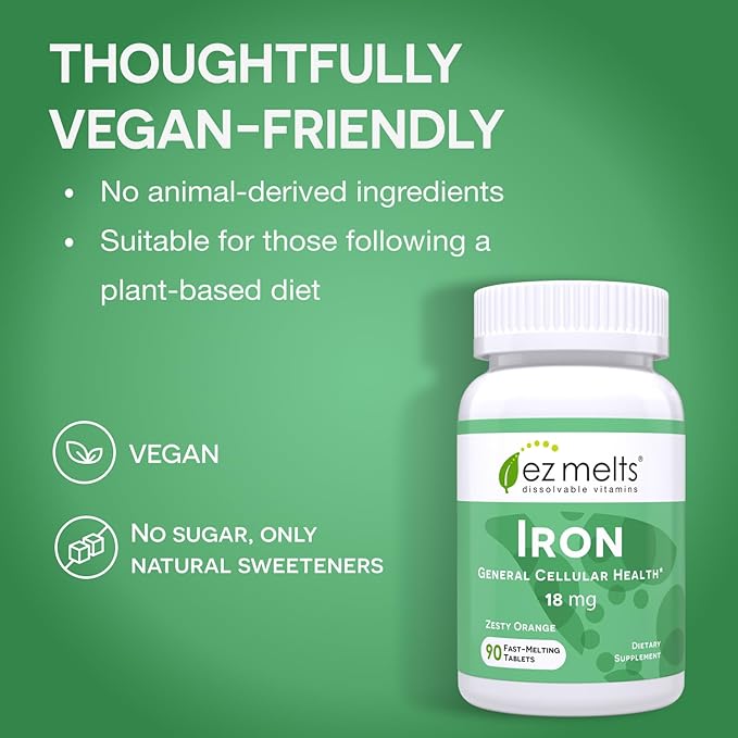 EZ Melts Dissolvable Iron Supplement 18 mg, Sugar-Free, 3-Month Supply