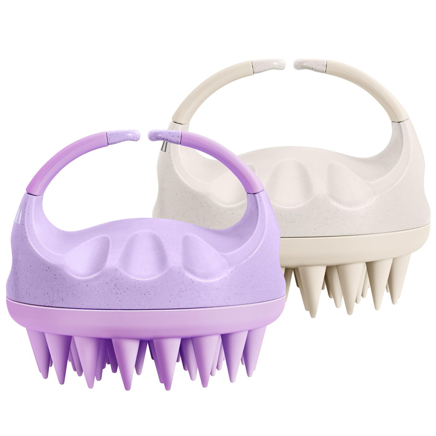 Heeta Scalp Massager Hair Growth Brush With Soft Silicone Bristles, Wheat Straw Handle, 2 Count (Beige & Purple, Round, All Hair