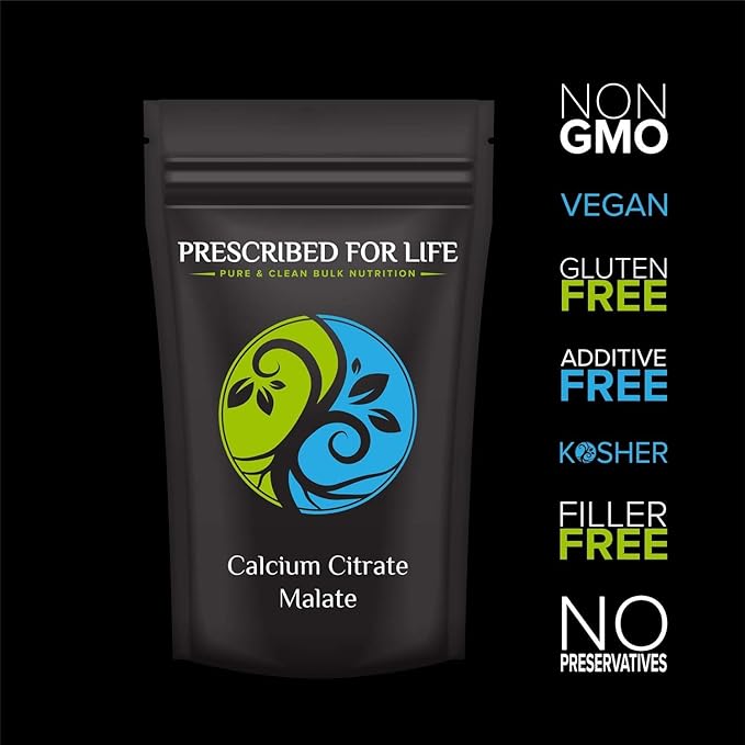 Prescribed for Life Calcium Citrate Malate, Pure Vegan Calcium Powder for Bone Health & Cardiovascular Support, Easy Absorption Formula, Non GMO, Filler & Additive Free (2kg / 4.4lb)