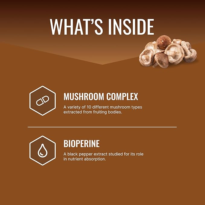 Approved Science Mushroom Complex - Support The Immune System and Cognitive Function - with Lion’s Mane, Chaga, Reishi, Turkey Tail, Shiitake, Oyster, and More - 6 Month Supply - Vegan