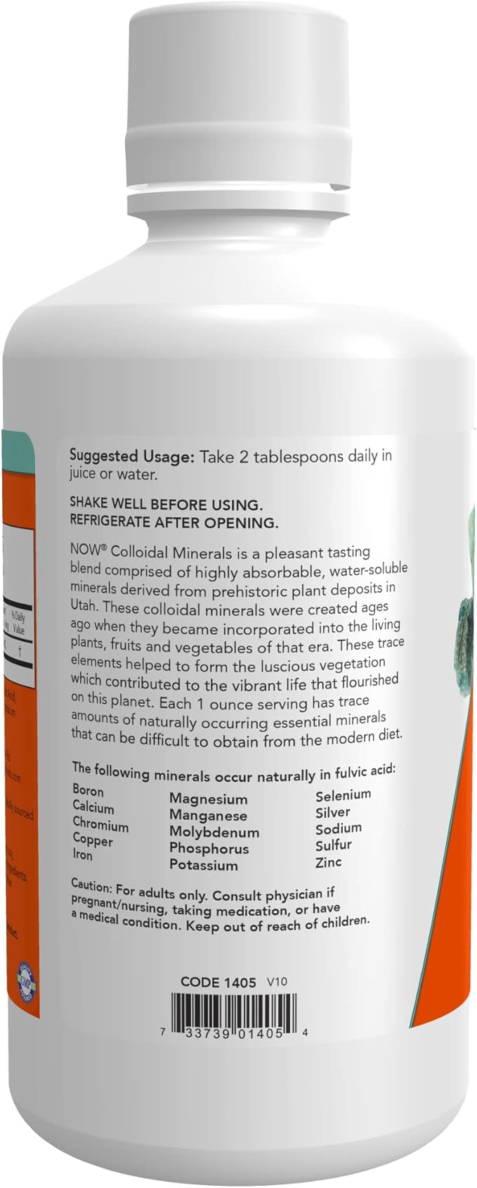 NOW Foods Supplements, Colloidal Minerals Liquid, Plant Derived, Essential Trace Minerals, 32-Ounce