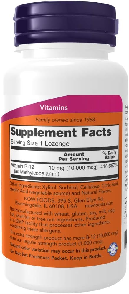 NOW Foods Methyl B-12 10000 mcg, 60 Lozenges (Pack of 2)
