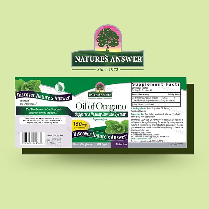 Nature's Answer Oil of Oregano Capsule Softgels, 90-Count | Natural Immune Booster | Promotes Healthy Digestion & Gut Flora