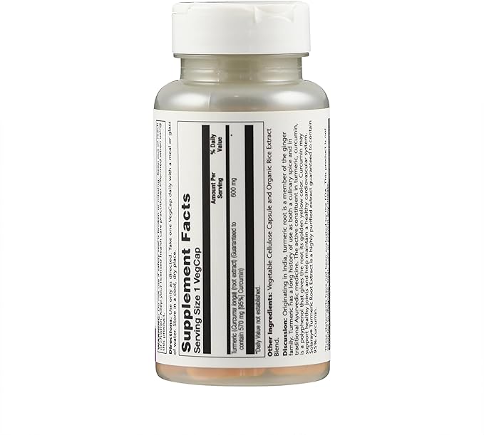 SOLARAY Turmeric Root Extract 570 mg - Turmeric Curcumin Capsules - with 95% Curcumin - Heart Health and Joint Health Support - Lab Verified, 60-Day Guarantee - 60 Servings, 60 VegCaps (30 CT)