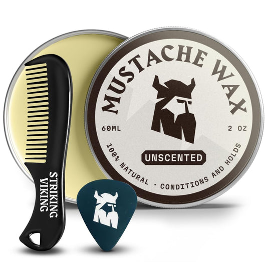 Striking Viking Mustache Wax Kit - 2oz Beeswax Wax & Comb for Taming, Styling & Conditioning Facial Hair - Unscented Strong Hold