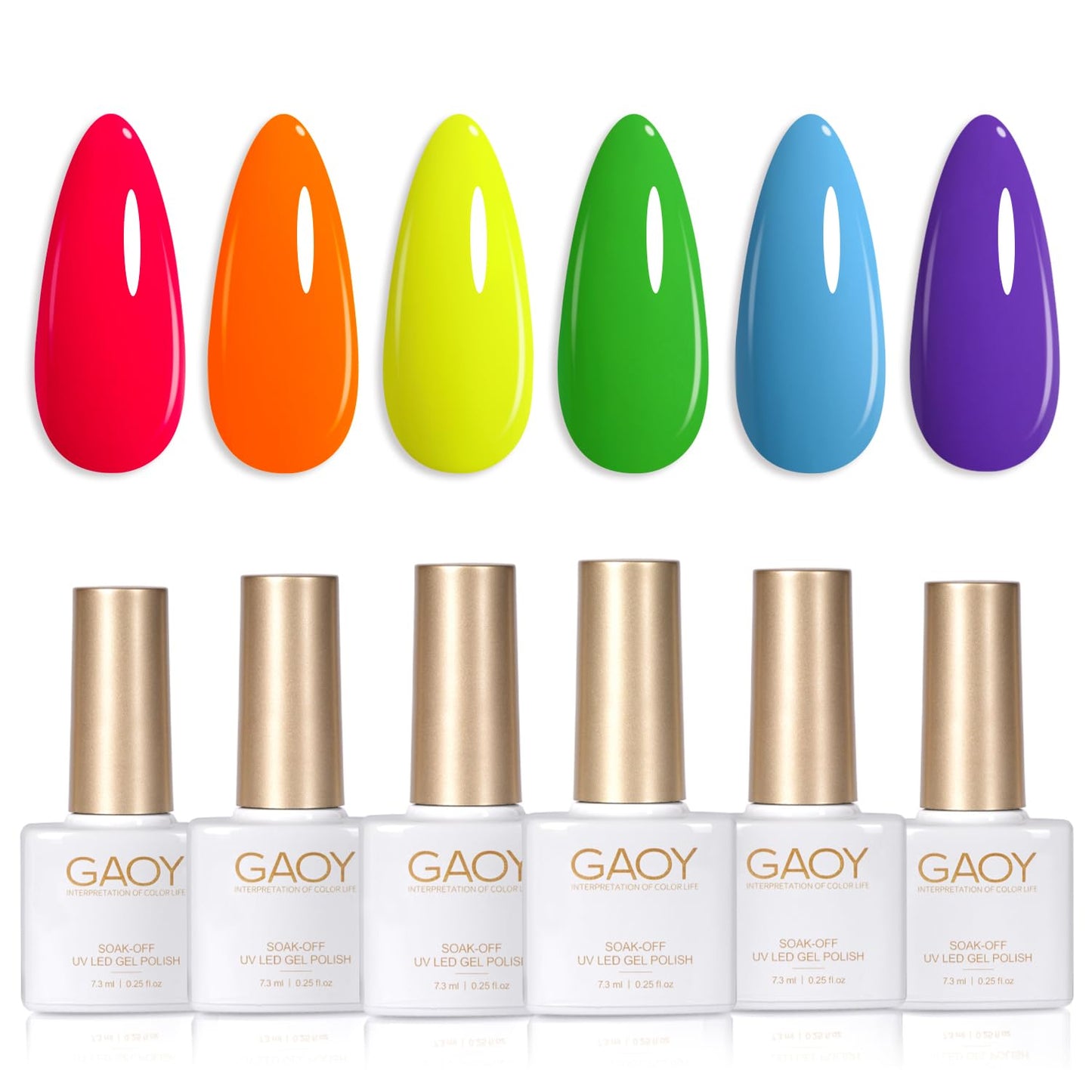 Gaoy Neon Hot Pink Orange Gel Nail Polish Set, 6 Colors Bright Green Blue Purple Soak Off Gel Polish Kit For Salon And Nail Art