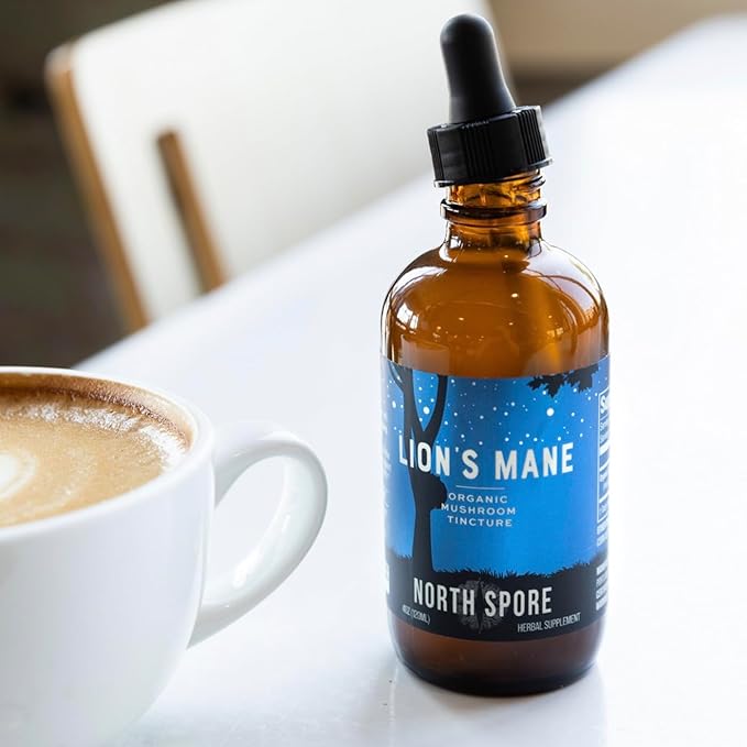 North Spore Organic Lion's Mane Mushroom Tincture (4 oz) | 100% Fruiting Body Extracts | for Focus, Memory, Brain Support | Certified Organic, Vegan, Non-GMO | Adaptogenic, Nootropic | Made in USA