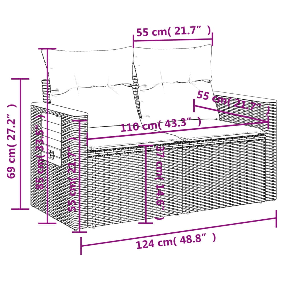 vidaXL Garden Sofa Set Grey PE rattan Large Adjustable Feet