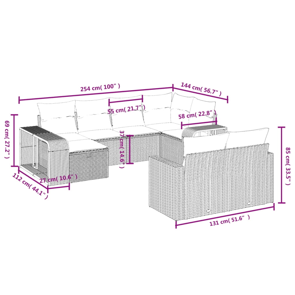vidaXL Garden Sofa Set Grey PE Rattan Large Modular Garden Sofa Set