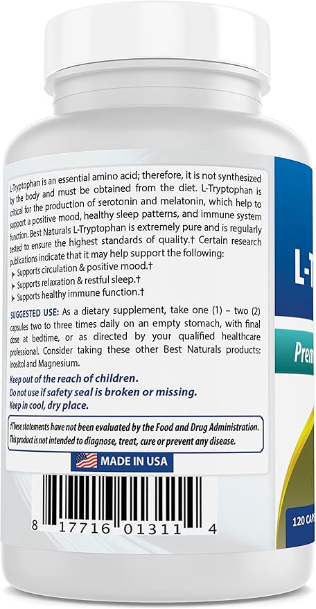 Best Naturals L-Tryptophan 500 mg 120 Capsules (120 Count (Pack of 2))