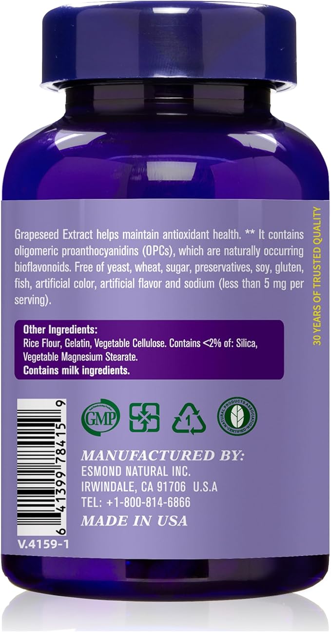 (8 Pack) Esmond Natural: Grapeseed Extract (Helps Maintain Antioxidant Health), GMP, Natural Product Assn Certified, Made in USA - 400mg, 480 Capsules