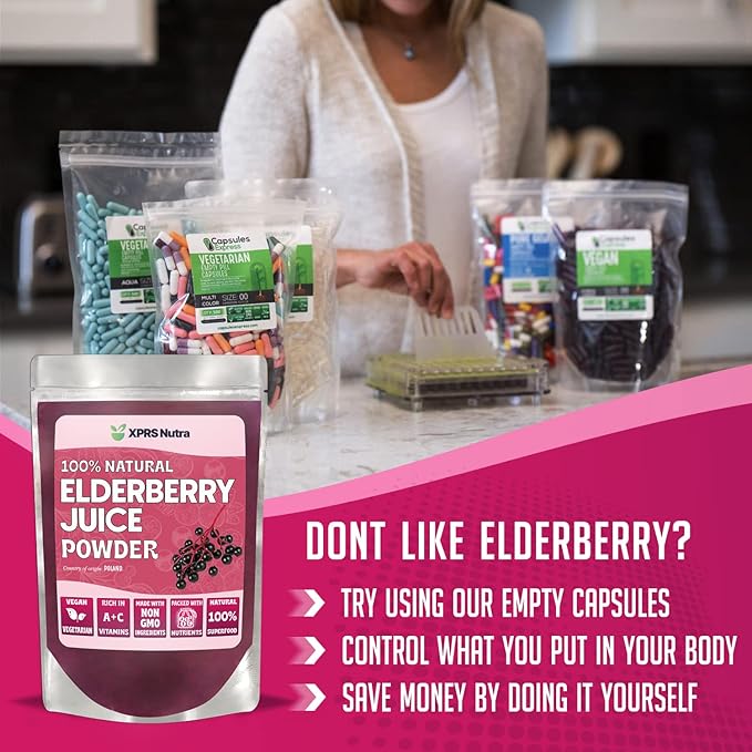 XPRS Nutra Elderberry Juice Powder - Elderberry Powder Organic Fruit Juice Mix - Powdered Elderberries Supplement Rich in Vitamins A and C (16 oz)