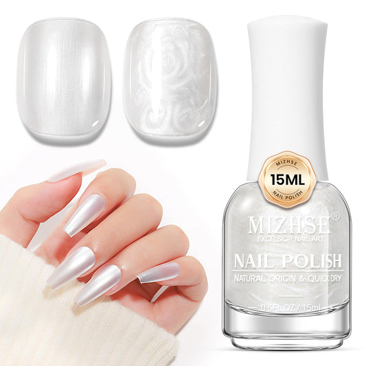 Mizhse Nail Polish: 15Ml Mermaid Pearl Nail Polish Aurora Milky White Effect Nail Polish, Fingernail And Toenail Polish Glossy L