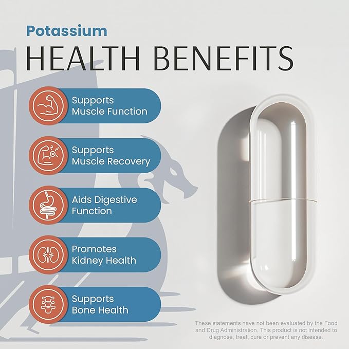 Potassium Citrate Capsules – High-Potency 500mg Potassium Per Serving | Supports Muscle Function, Electrolyte Balance & Heart Health | Vegan, Non-GMO, 120 Capsules