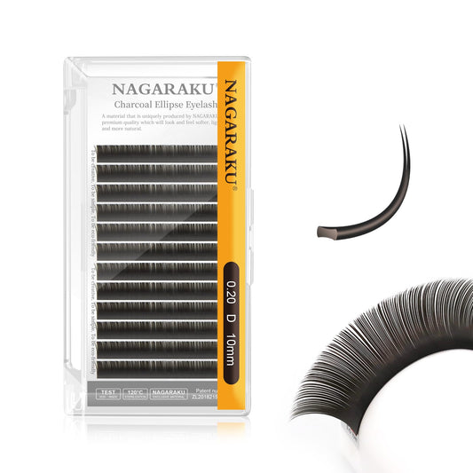 Nagaraku Double Tips Flat Ellipse Eyelash Extensions Supplies 0.20 D Curl 10Mm Natural Charcoal Color Faux Mink Super Soft Split