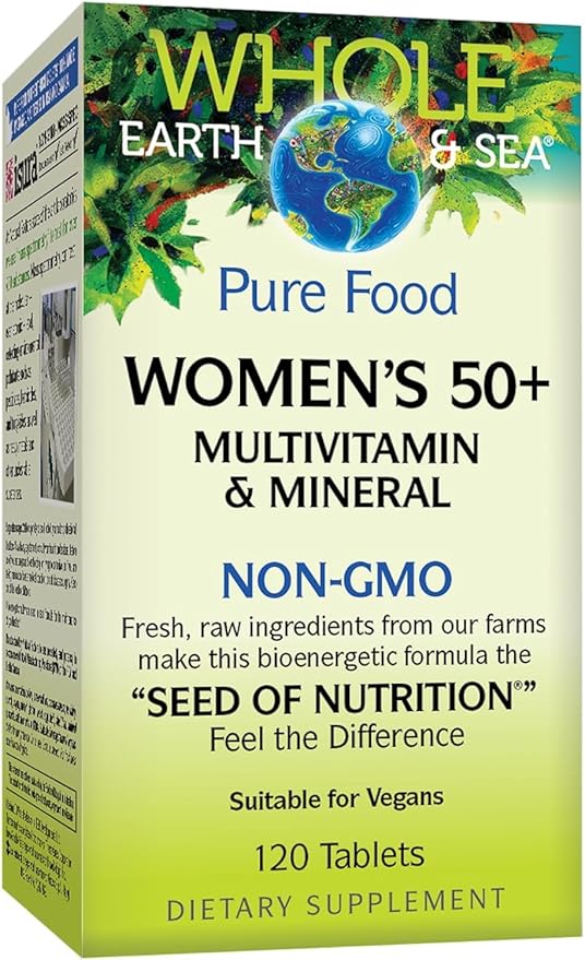 Natural Factors Whole Earth & Sea Women's 50+ Multivitamin & Mineral, 1 Serving Contains Nutrition Equivalent to ½ lb of Veggies, 120 Tablets