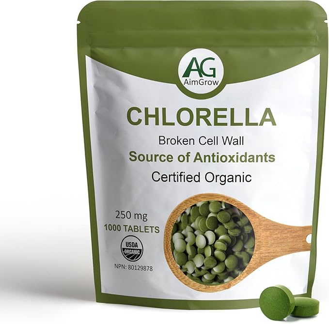 1000 Tablets, Organic Chlorella Tablets with Broken Cell Wall, 250mg