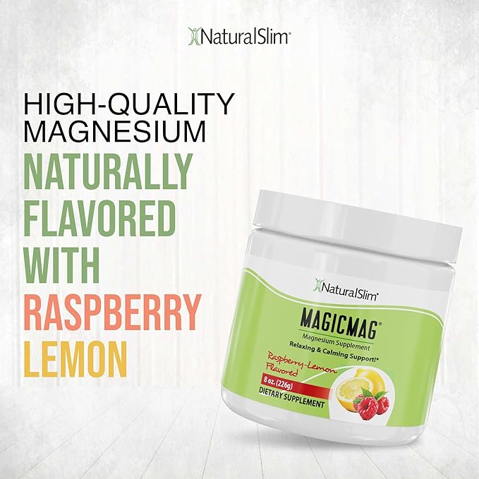 NaturalSlim Magicmag Pure Magnesium Citrate Powder Stress, Constipation, Muscle, Heart Health, and Sleep Support | Raspberry Lemon Magnesium Supplement - 8oz Drink Mix (3 Pack)