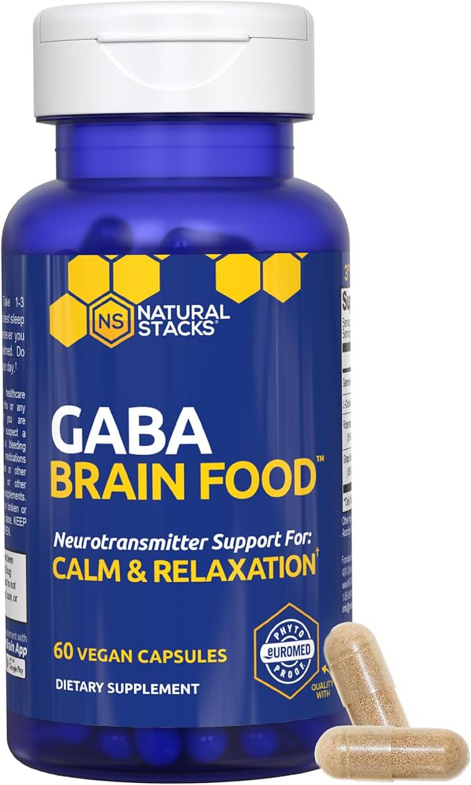 GABA Brain Food - GABA Supplement with L-Citrulline & Grape Seed Extract - Supports Calm & Relaxation - Nighttime Sleep Aid - Supports Production of Gamma Aminobutyric Acid - 60 L-Citrulline Capsules