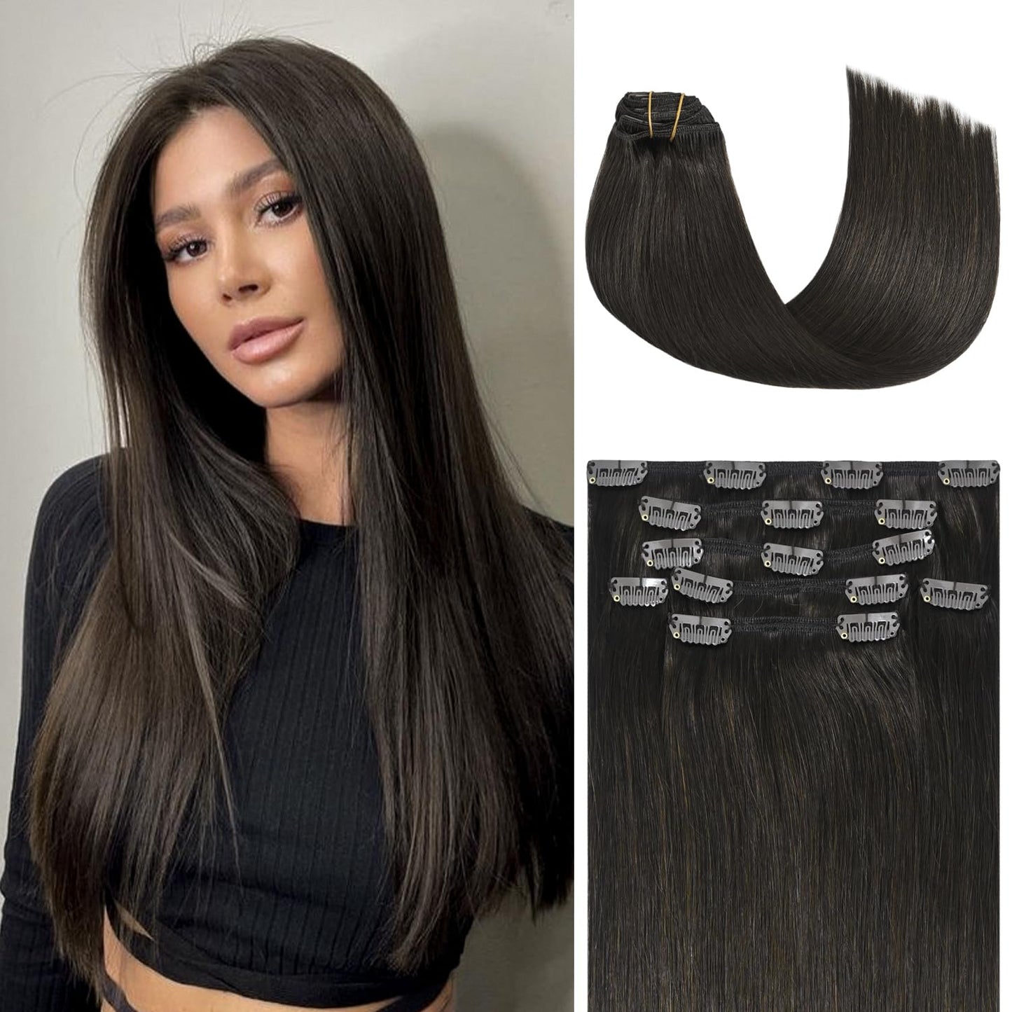 Honsoo Brown Hair Extensions Clip Ins Dark Brown 70G 7Pcs 18Inch Clip In Natural Soft Silky Straight Real Human Hair Extensions