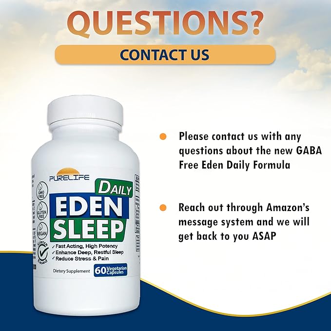 Eden Daily Sleep [New GABA Free Formula] – Fall Asleep Faster, Relax Your Muscles, Promote Deep and Restful Sleep (60 Vegan Capsules)