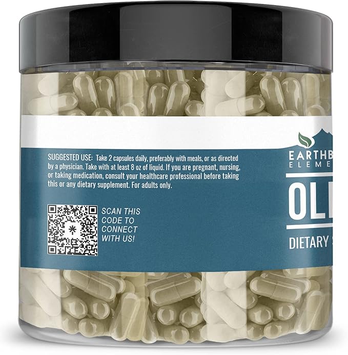 Earthborn Elements Olive Leaf Extract 200 Capsules, Pure & Undiluted, No Additives