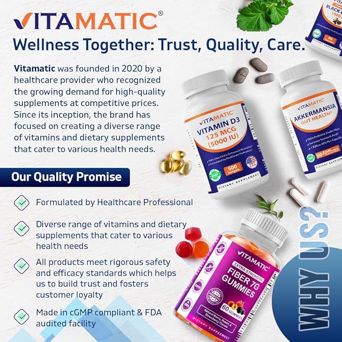 Vitamatic Magnesium Taurate 1500mg per Serving - 180 Vegetarian Capsules (Provides 300 mg of Elemental Magnesium) - Added B6 for Maximum Absorption - Supports Muscle, Joint, and Heart Health*