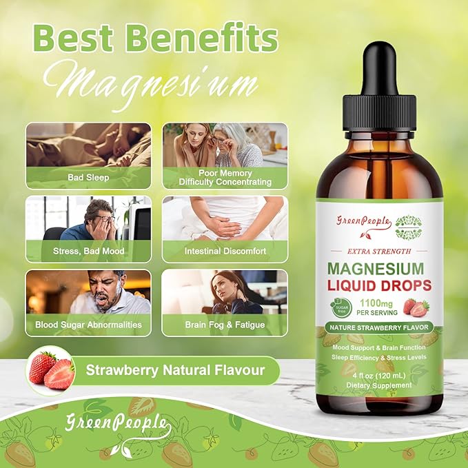 Magnesium Glycinate Liquid Drop - 17-in-1 Triple Absorption Magnesium Supplement with Magnesium Glycinate 400mg & Citrate 500mg for Muscle & Sleep,4 fl. oz Strawberry Flavor-2 Pack