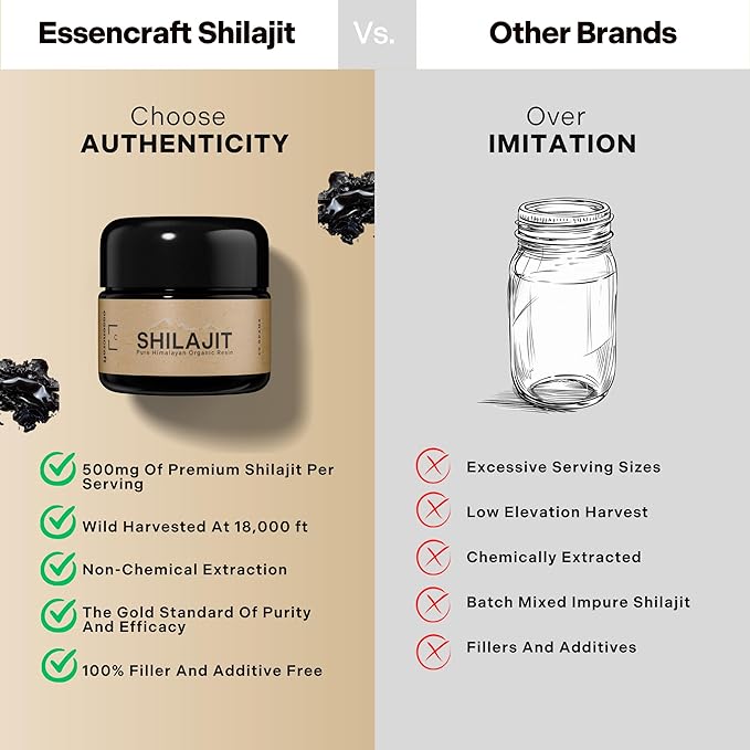Organic Himalayan Shilajit Resin - 500mg Max Potency, Lab Tested Pure Shilajit for Men and Women, 85+ Trace Minerals Fulvic Acid, Immune Support, Energy & Cognitive Performance, 4 Month Supply, 60g