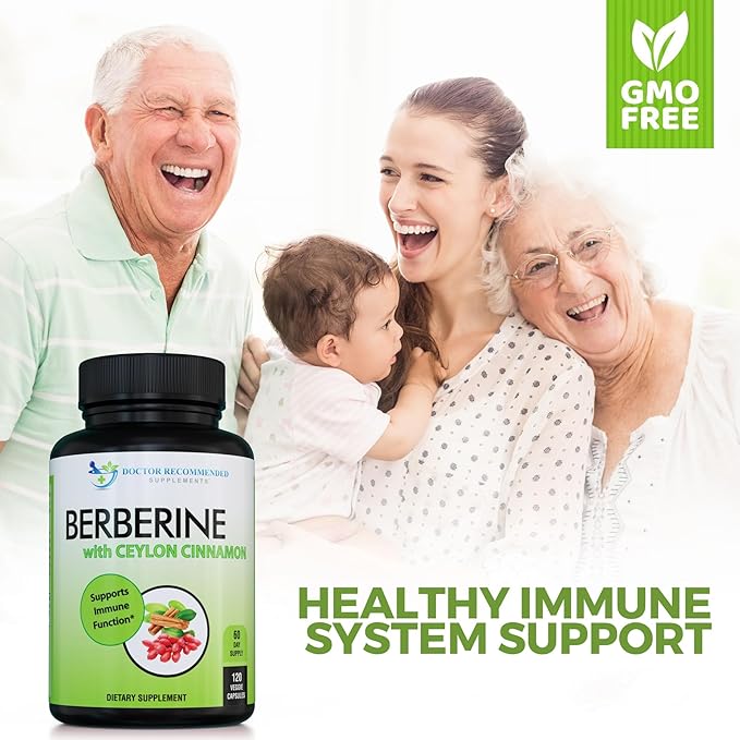 DOCTOR RECOMMENDED SUPPLEMENTS Berberine with Ceylon Cinnamon - 1200mg Berberine & 100mg Organic Ceylon Cinnamon - 120 Veggie Capsules, Healthy Immune System & Gastrointestinal Wellness