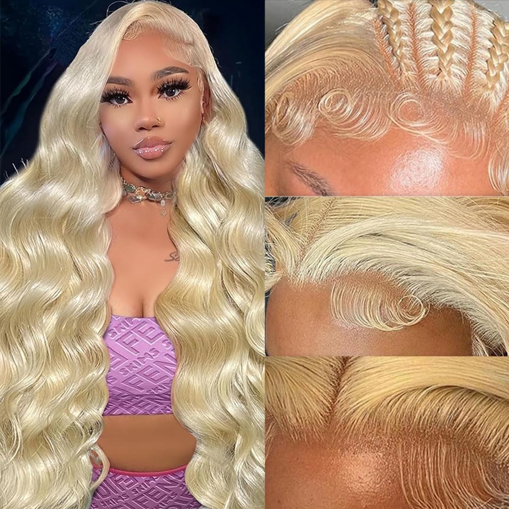 Qthair 14A Brazilian Blonde #613 Transparent Lace Frontal 22 Inch Pre-Plucked #613 Blonde Body Wave 13X4 Lace Frontal 100% Human