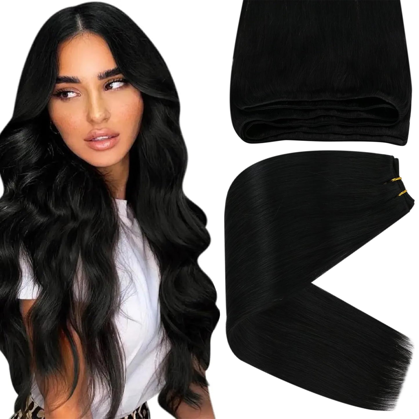 Sunny 120G Black Human Hair Extensions Sew In Black Weft Hair Extensions Human Hair Jet Black Sew In Extensions Hair Bundle Sew