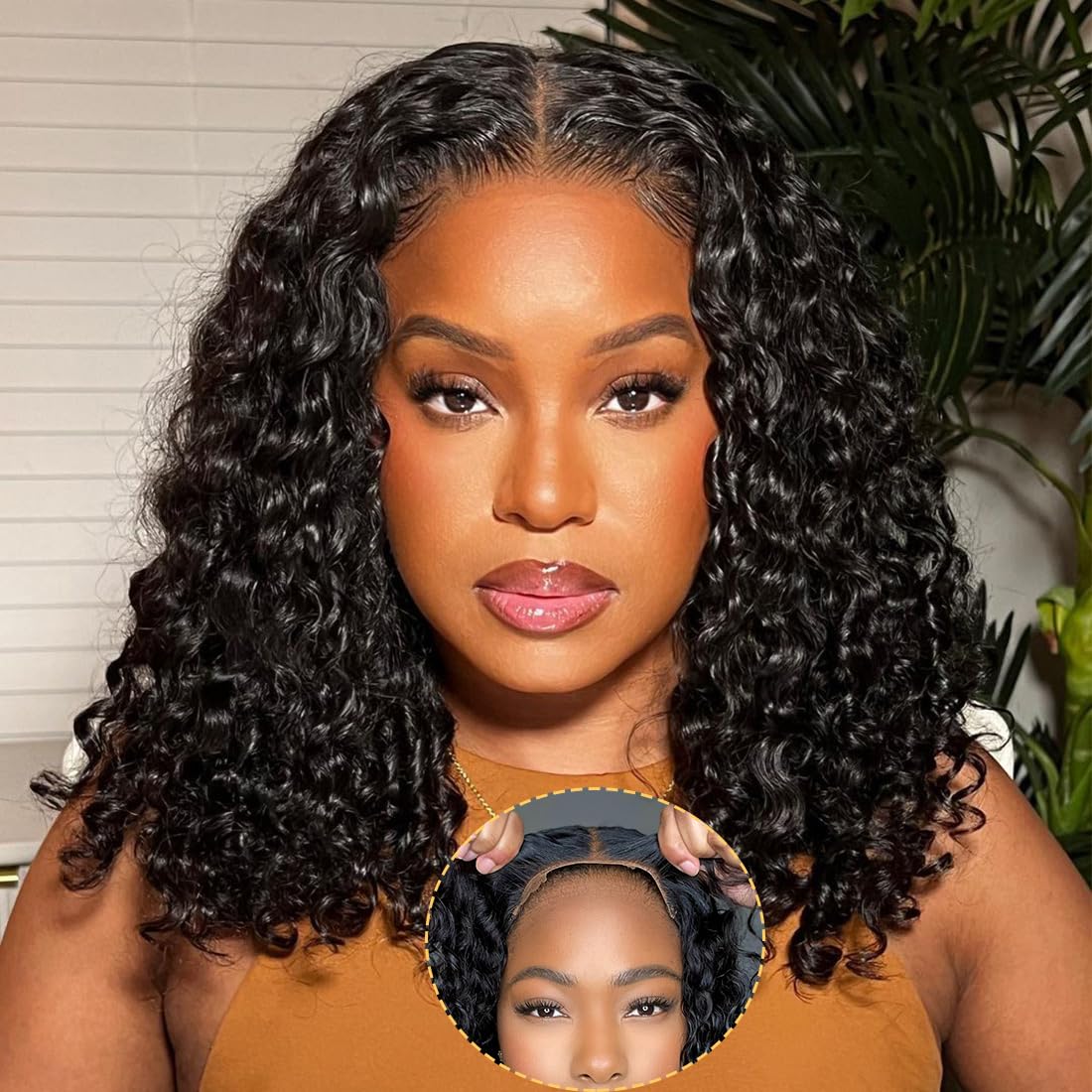 Domiso Wear And Go Glueless Wigs Deep Wave Bob Human Hair Lace Wigs Pre Cut No Glue For Black Women Pre Plucked Hairline 12 Inch