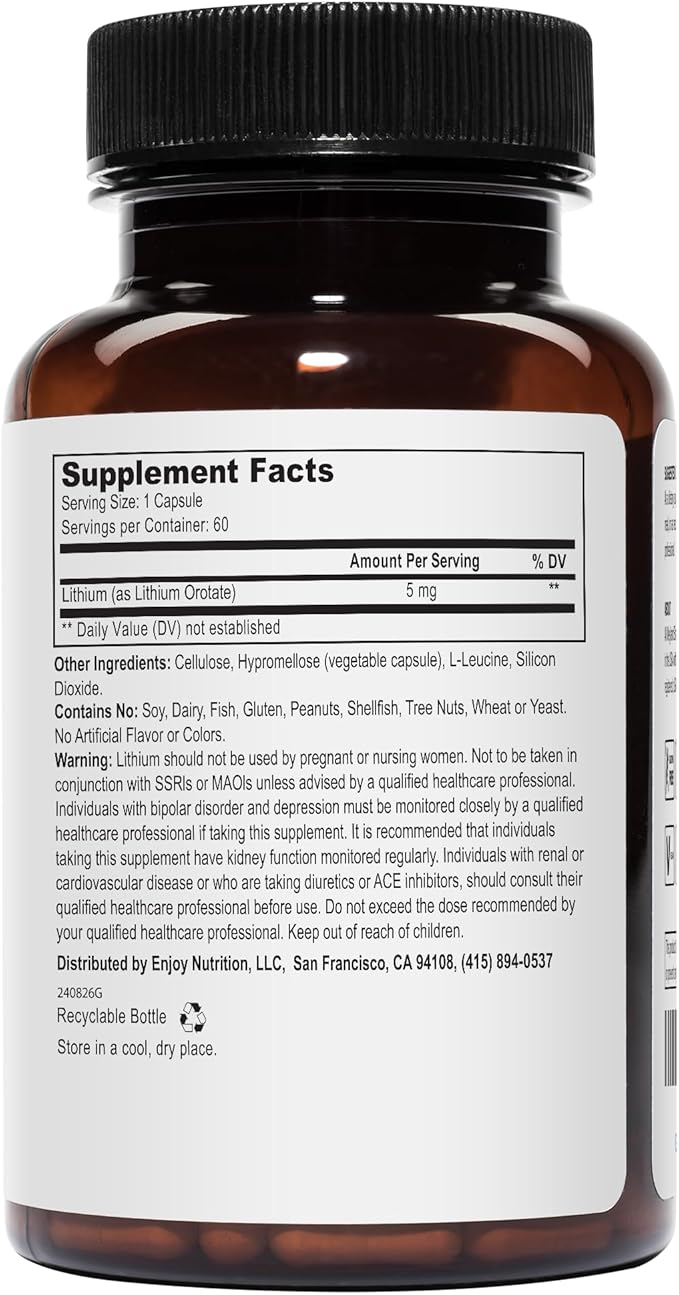 Lithium Orotate - 5mg of Elemental Lithium per Vegetarian Capsule