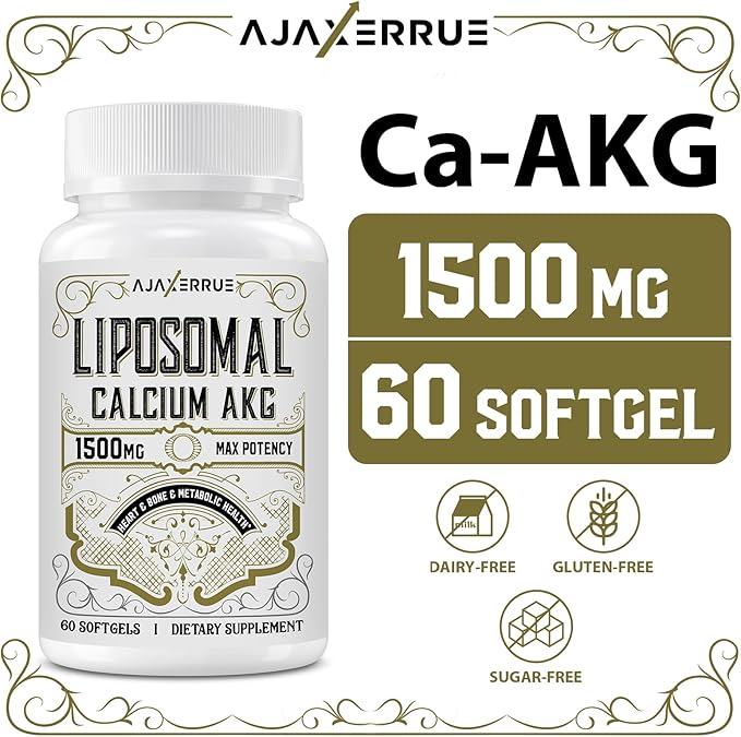 Liposomal Calcium AKG Supplement 1500 MG (Alpha-Ketoglutaric Acid), High Absorption, More Effective Than AAKG, Ca AKG for Longevity, Age Defense, Cellular Energy, Metabolic Function, 600 Softgels