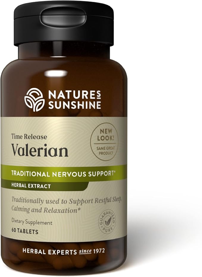 Nature's Sunshine Valerian Root Extract Time Release, 60 Capsules | Herbal Supplement Promotes Relaxation, Supports Sleep, and Delivers Natural Nervous System Support