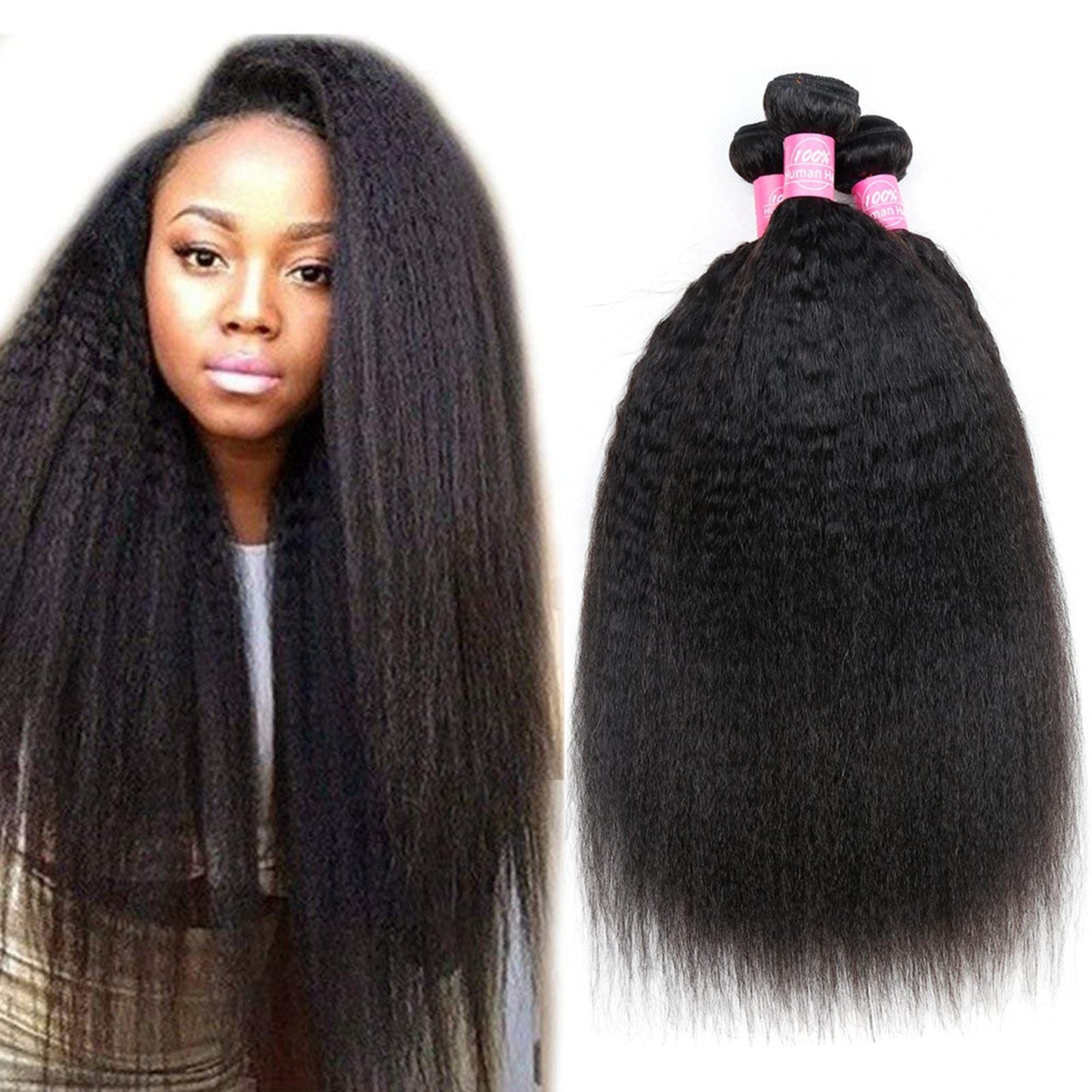 Odir Kinky Straight Bundles Human Hair 18 20 22 Inch Unprocessed 9A Brazilian Yaki Straight Virgin Hair 3 Bundles Remy Hair Exte