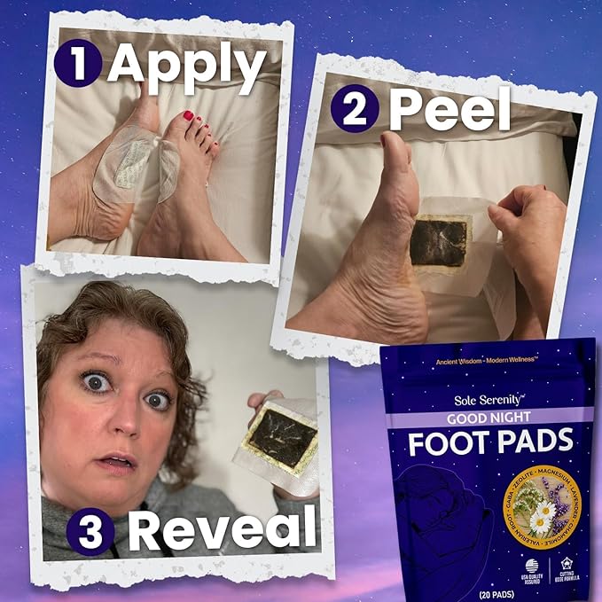 Zeolite Good Night Foot Pads with Magnesium Glycinate, Ashwagandha, Valerian Root, Lavender by Sole Serenity (2 Pack, Calm Sleep)