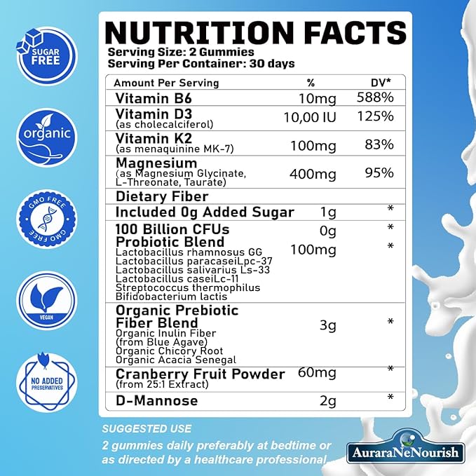 Sugar Free Magnesium Gummies Plus Probiotic & Fiber, Magnesium Glycinate 400 mg丨L-Threonate丨Taurate, Chewable Calm Magnesium Gummies w. Vitamin D3 K2 B6 for Sleep* Brain Health, Digestion, Gut Health