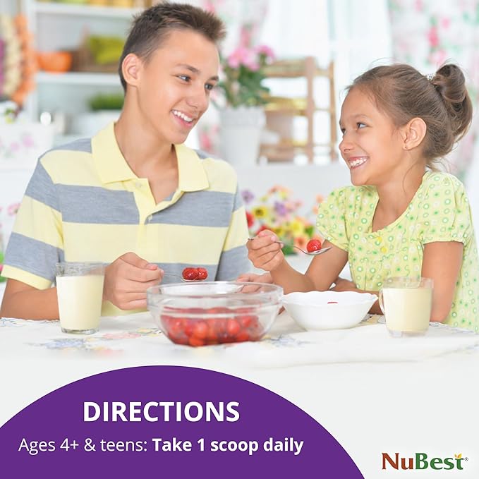 NuBest Protein Powder - Vanilla Plant Based Protein - Vegan Protein Powder for Kids & Teens - Healthy & Immunity with Probiotics, Omega 3-6-9, Vitamin D3 + K2, Calcium & Vitamins - 10 Servings